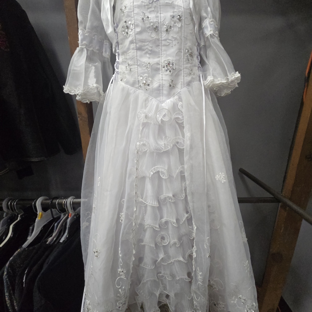 Alegria White Formal Kids Dress with Lace and Floral Details